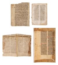 Collection of leaves, bifolia, and quires from English, German, and Italian manuscripts of the 12th to 14th centuries (4 items)