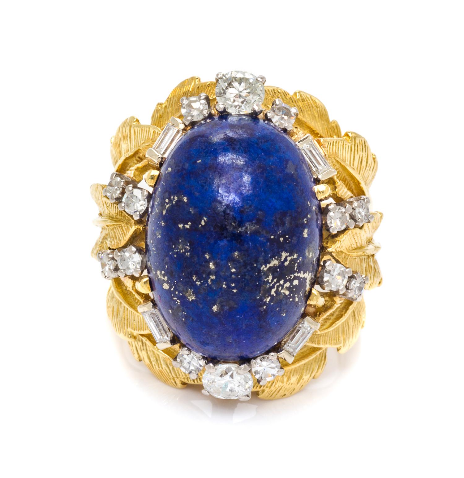 An 18 Karat Yellow Gold, Lapis Lazuli and Diamond Ring, 10.30 dwts.