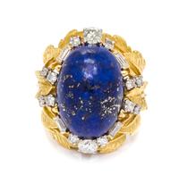 An 18 Karat Yellow Gold, Lapis Lazuli and Diamond Ring, 10.30 dwts.