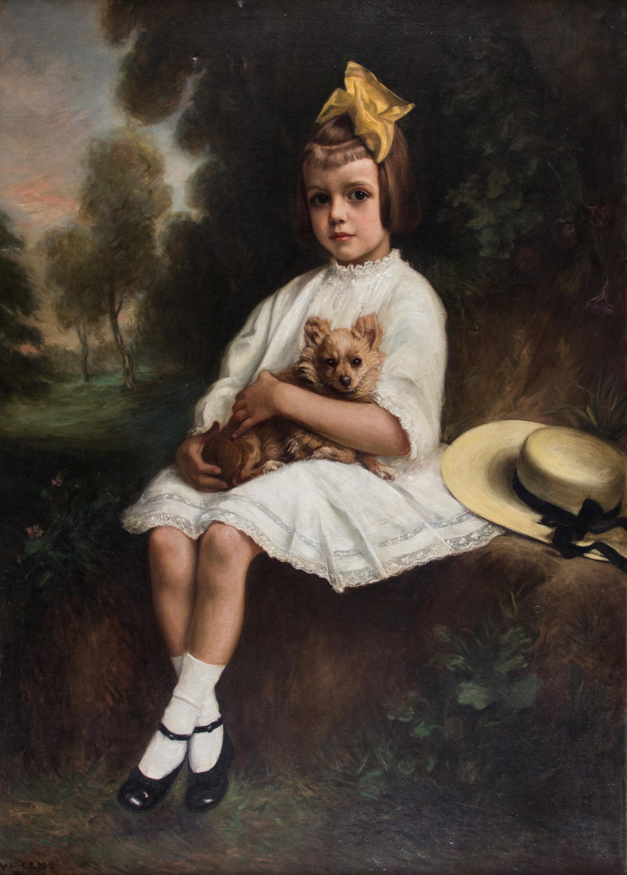 Artist Unknown, (Continental, 19th/20th century), Portrait of Young Girl with Her Dog, 1909
