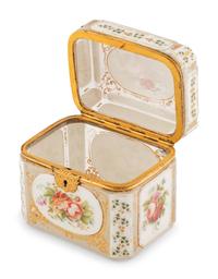A Continental Parcel Gilt and Enameled Cut Glass Table Casket