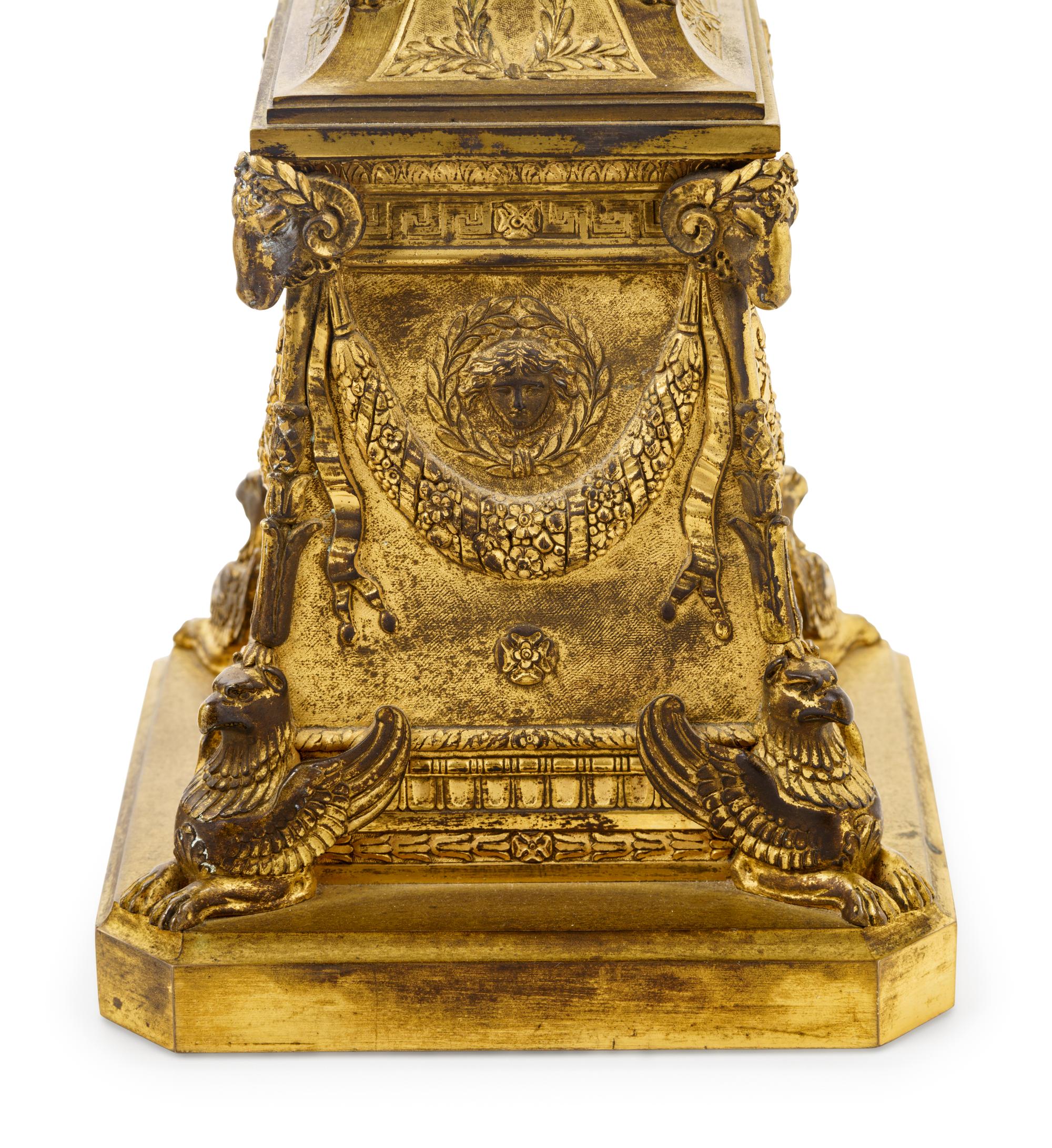 A Pair of Empire Style Gilt Bronze Five-Light Candelabra
