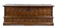 A French Gothic Iron Mounted Walnut Chest Height 37 x width 96 x depth 26 inches. — 16TH/17TH CENTURY