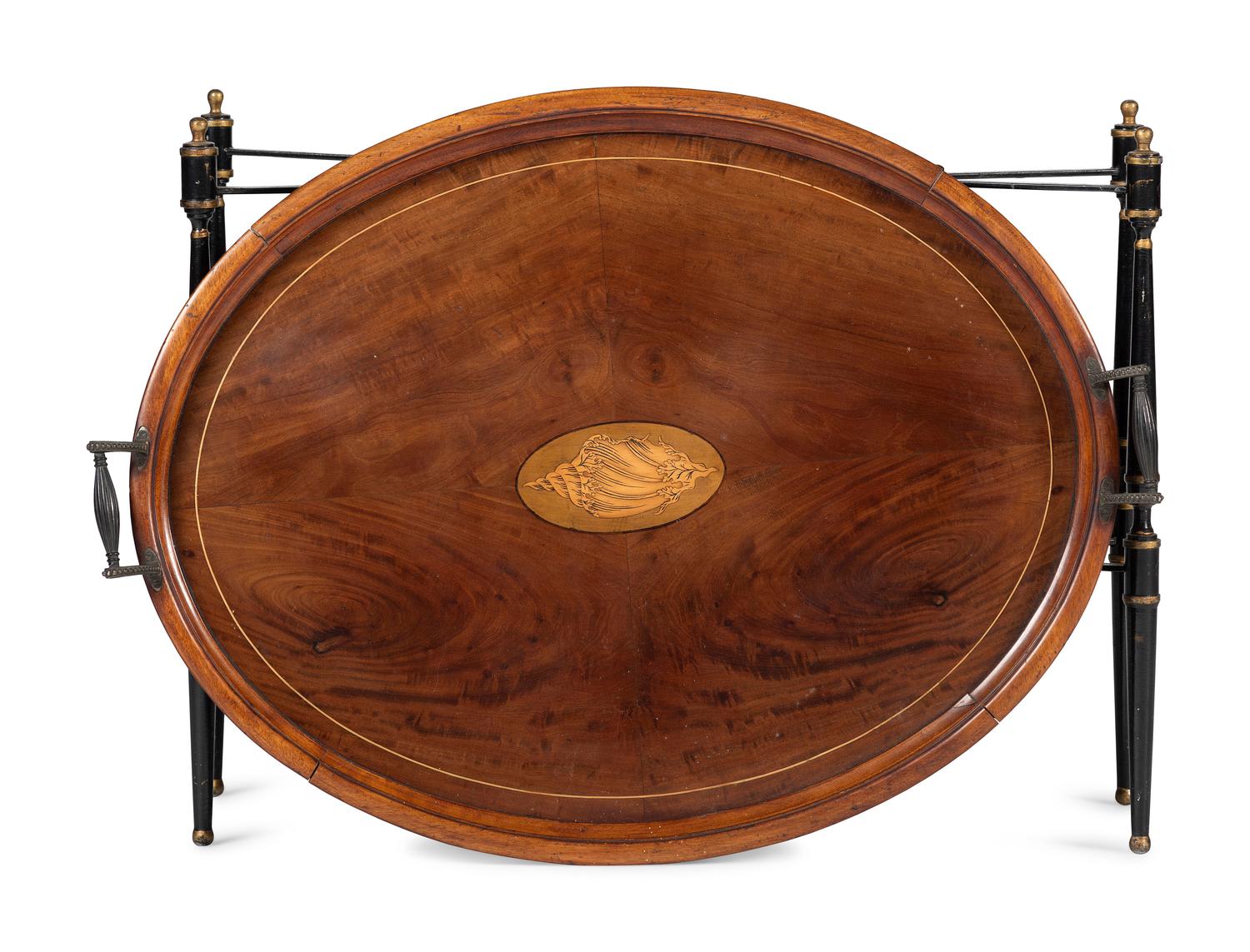 A Regency Shell Inlaid and Brass Mounted Mahogany Tray