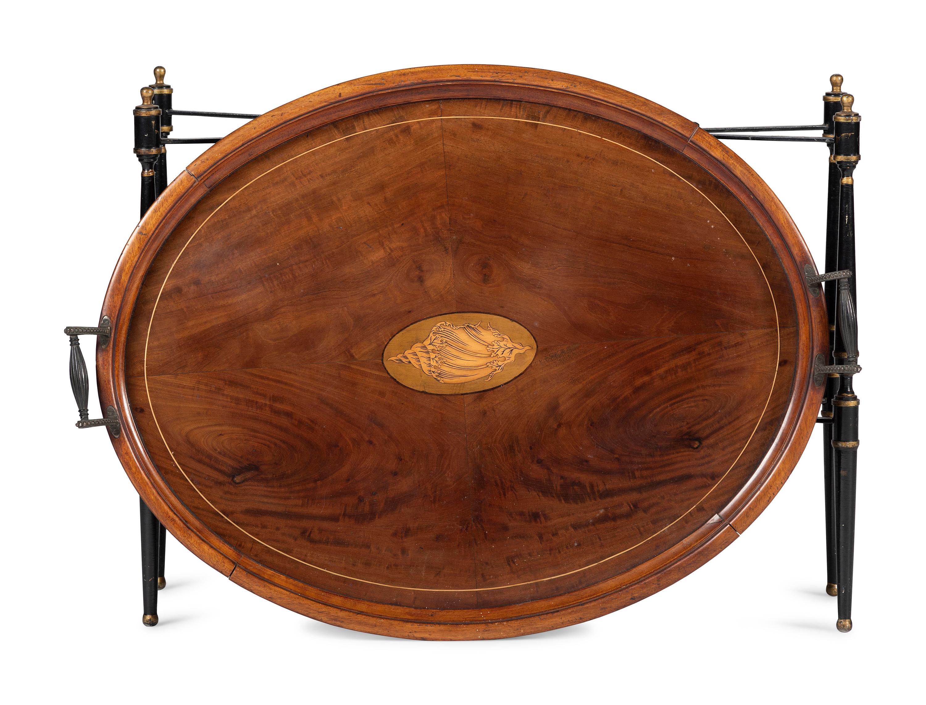 A Regency Shell Inlaid and Brass Mounted Mahogany Tray