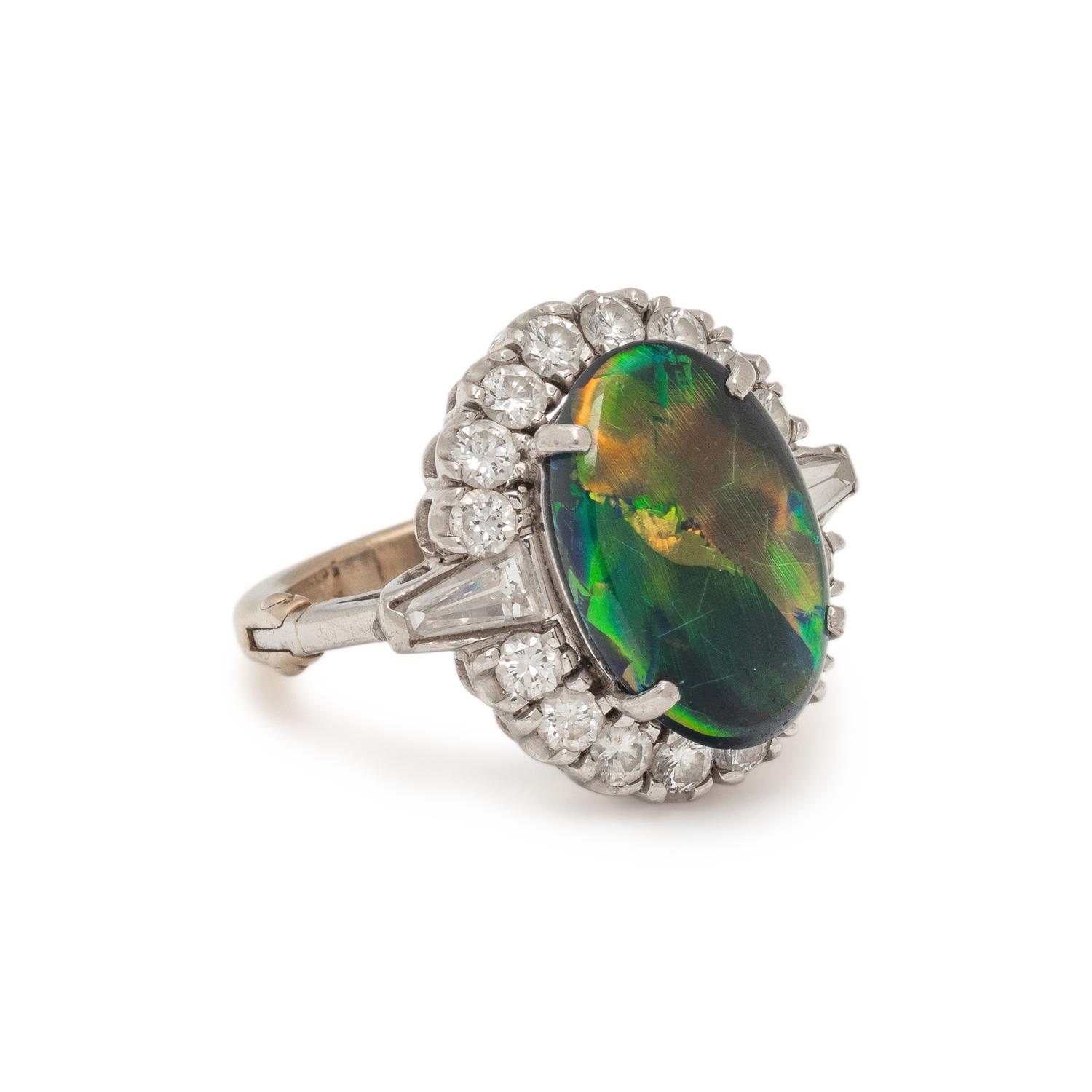 BLACK OPAL AND DIAMOND RING