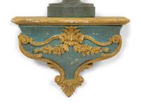 A Pair of Italian Painted and Parcel Gilt Flower Filled Urns and Wall Brackets