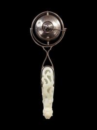 A White Jade Mounted Silver Gimbal Cigar Lighter