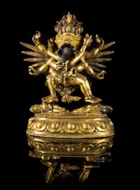 A Gilt Bronze Figure of Mahakhala Height 5 1/2 inches.