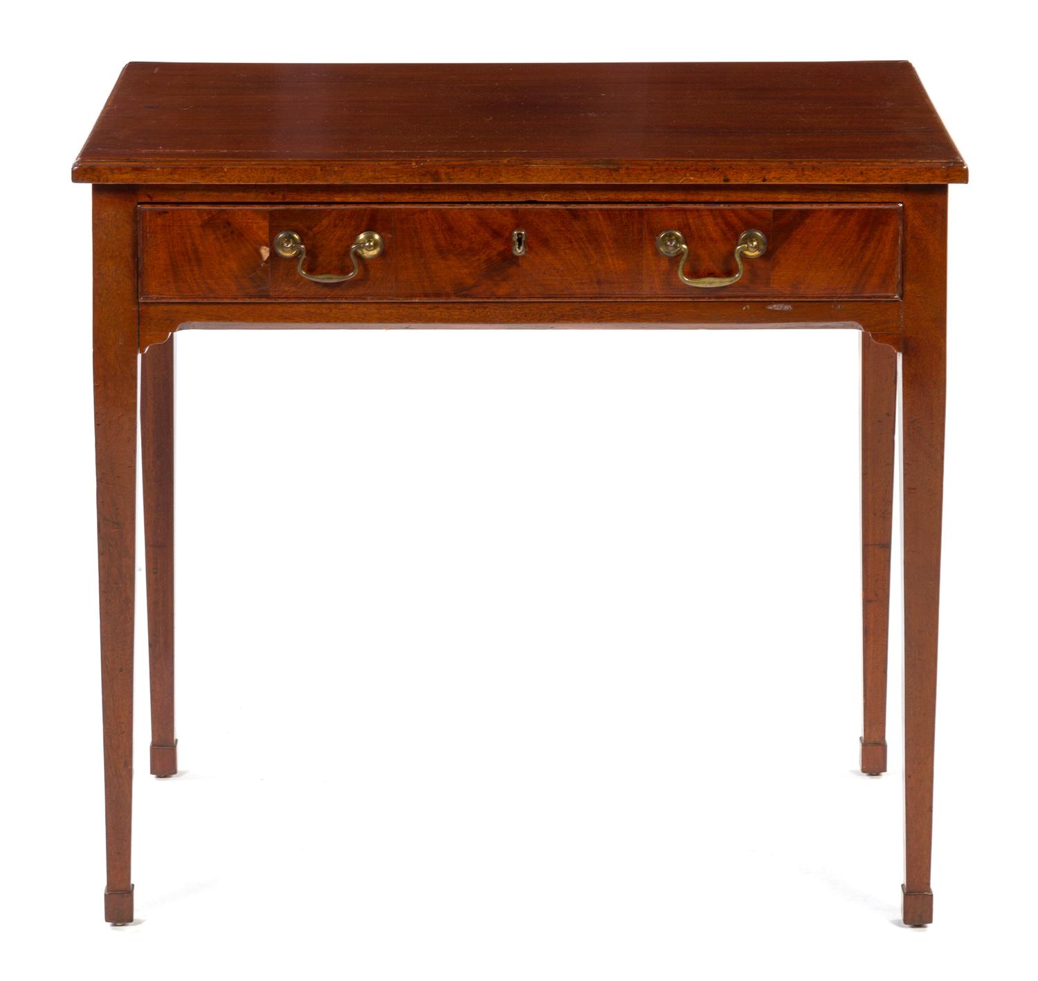 A Georgian Style Mahogany Writing Table Height 28 1/2 x width 34 1/4 x depth 22 1/2 inches.