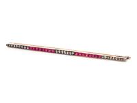 DIAMOND AND SYNTHETIC RUBY BAR BROOCH