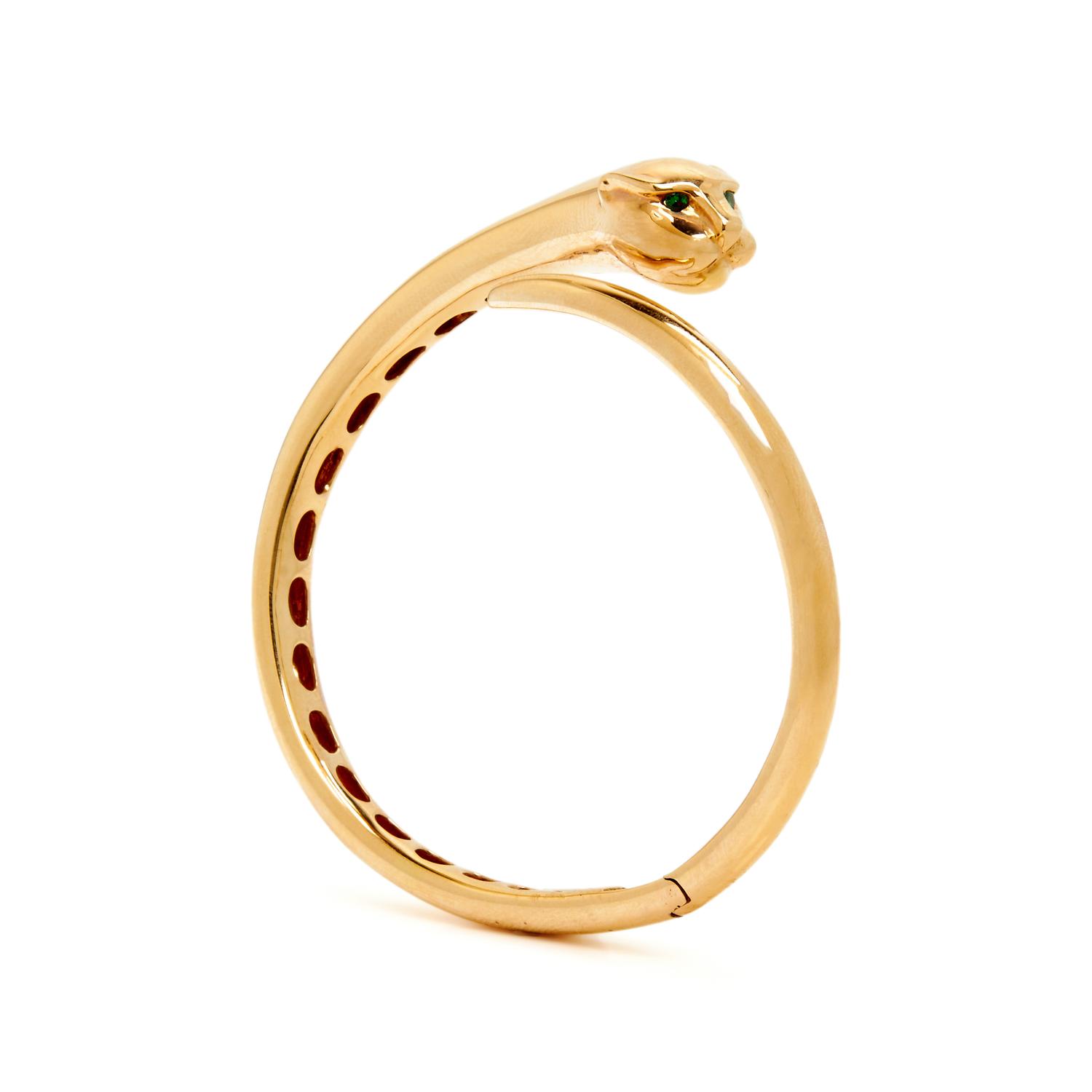 ANITA KO, ROSE GOLD AND TSAVORITE GARNET PANTHER BANGLE BRACELET