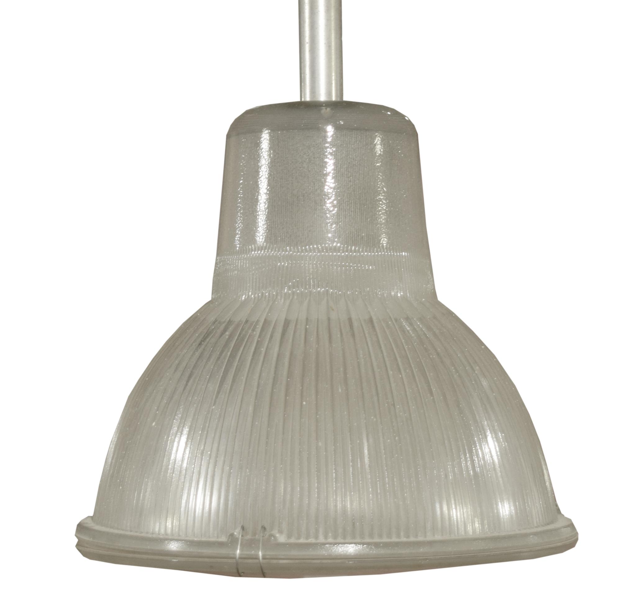 A Set of Three Industrial Holophane Pendants 11" W x 11" D x 22" H — France, Circa 1960