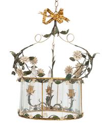 An Italian Tole and Glass Three-Light Chandelier