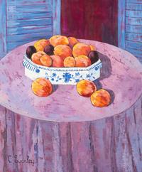Peaches in a Blue and White Bowl , 1976, and Yellow Gorse in a Blue Pitcher (two works)