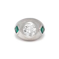 PLATINUM, DIAMOND AND EMERALD RING