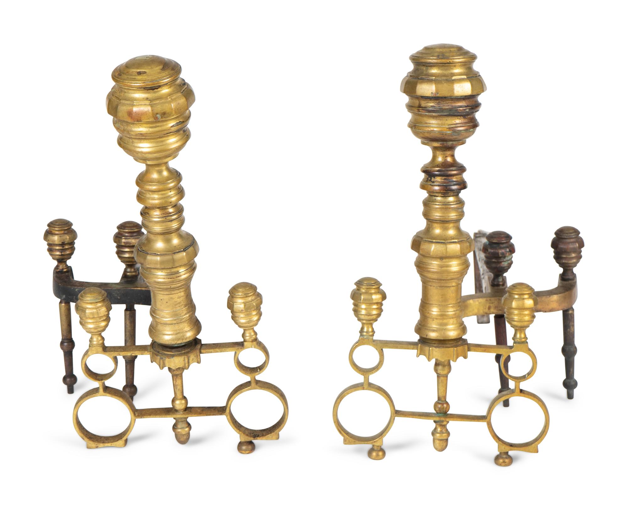 A Pair of English Brass Andirons — EARLY 20TH CENTURY