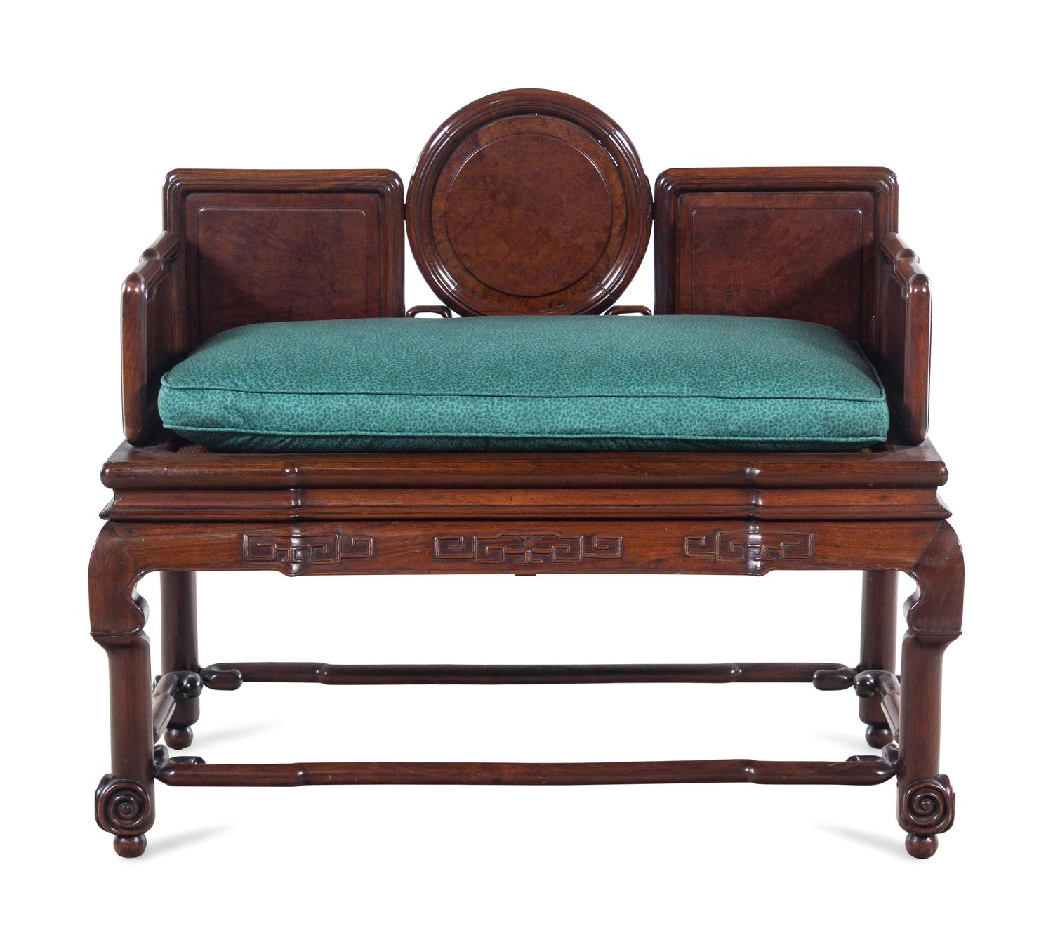 A Burlwood Inset Hardwood Settee