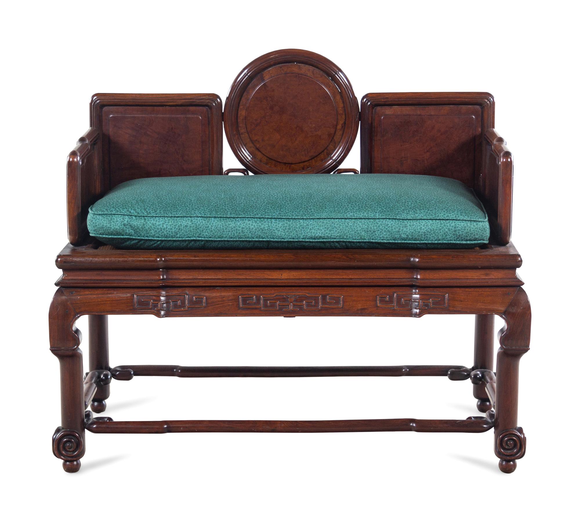 A Burlwood Inset Hardwood Settee