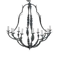 A Pair of Wrought Iron Twelve-Light Leaf-Form Chandeliers
