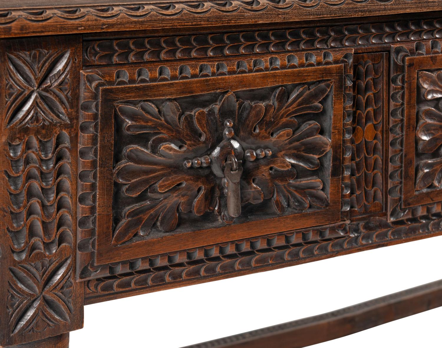 A Jacobean Style Carved Walnut Console Table