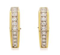 A Pair of 18 Karat Yellow Gold and Diamond Hoop Earclips, 9.90 dwts.