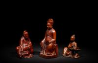 Three Chinese Carved Wood Figures