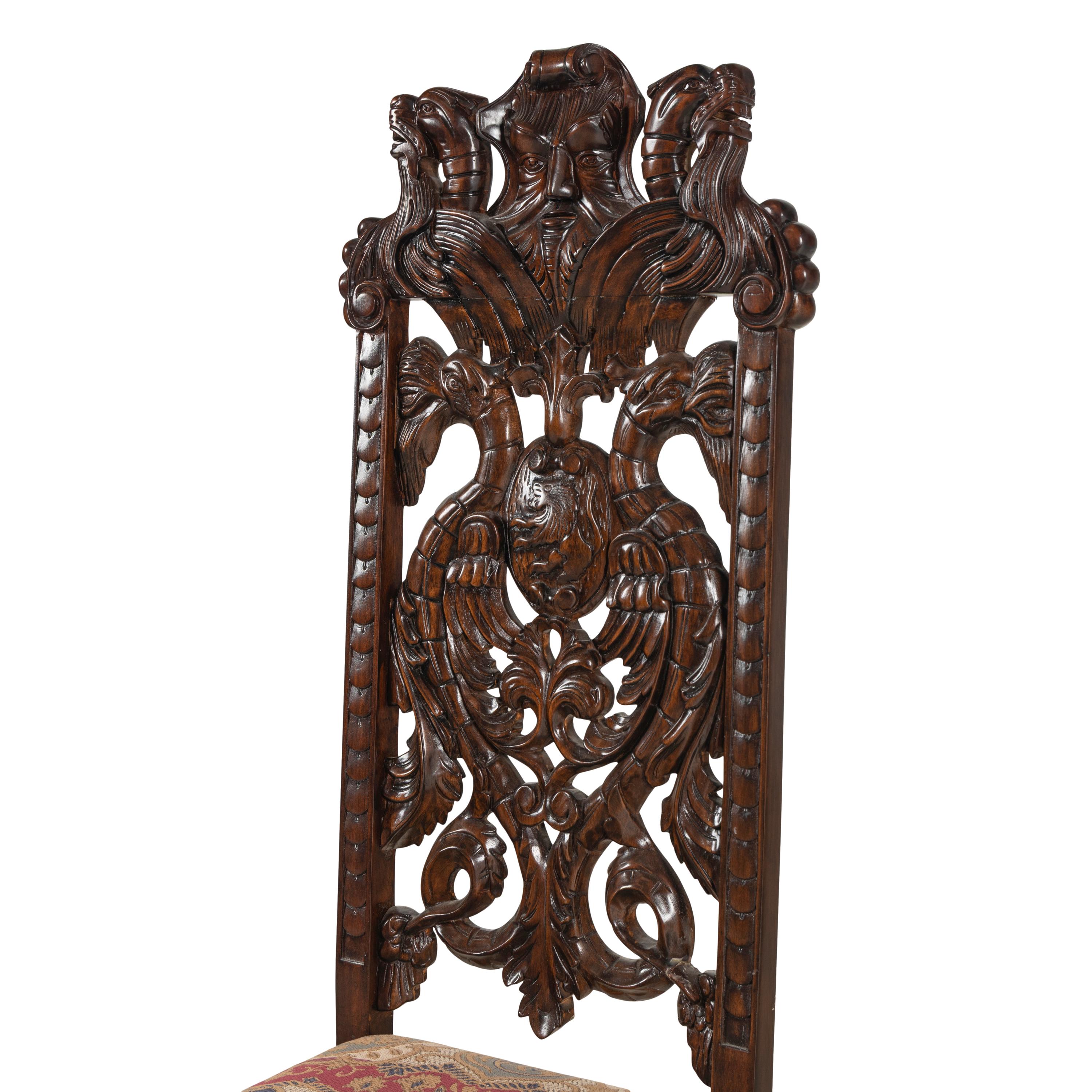 A Renaissance Style Carved Walnut Side Chair