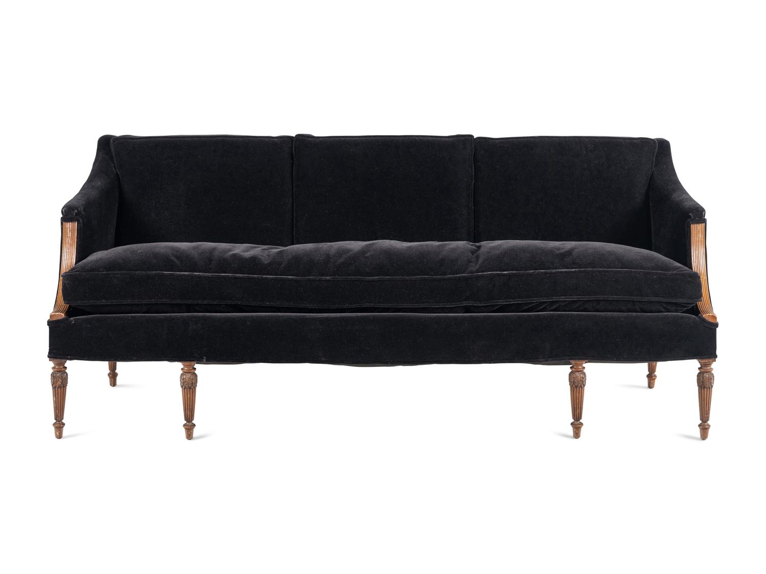 A Black Velvet Upholstered Sofa