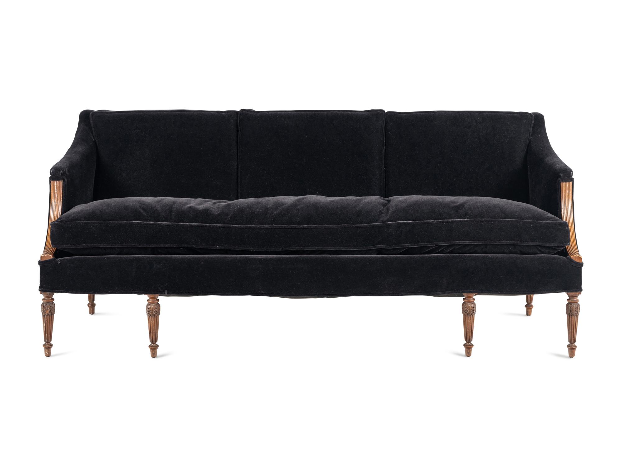 A Black Velvet Upholstered Sofa