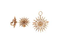 YELLOW GOLD AND DIAMOND EARRINGS AND PENDANT/BROOCH
