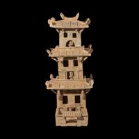A Large Chinese Green Glazed Pottery Model of a Tower, Han Dynasty 漢 綠釉 灰陶 塔