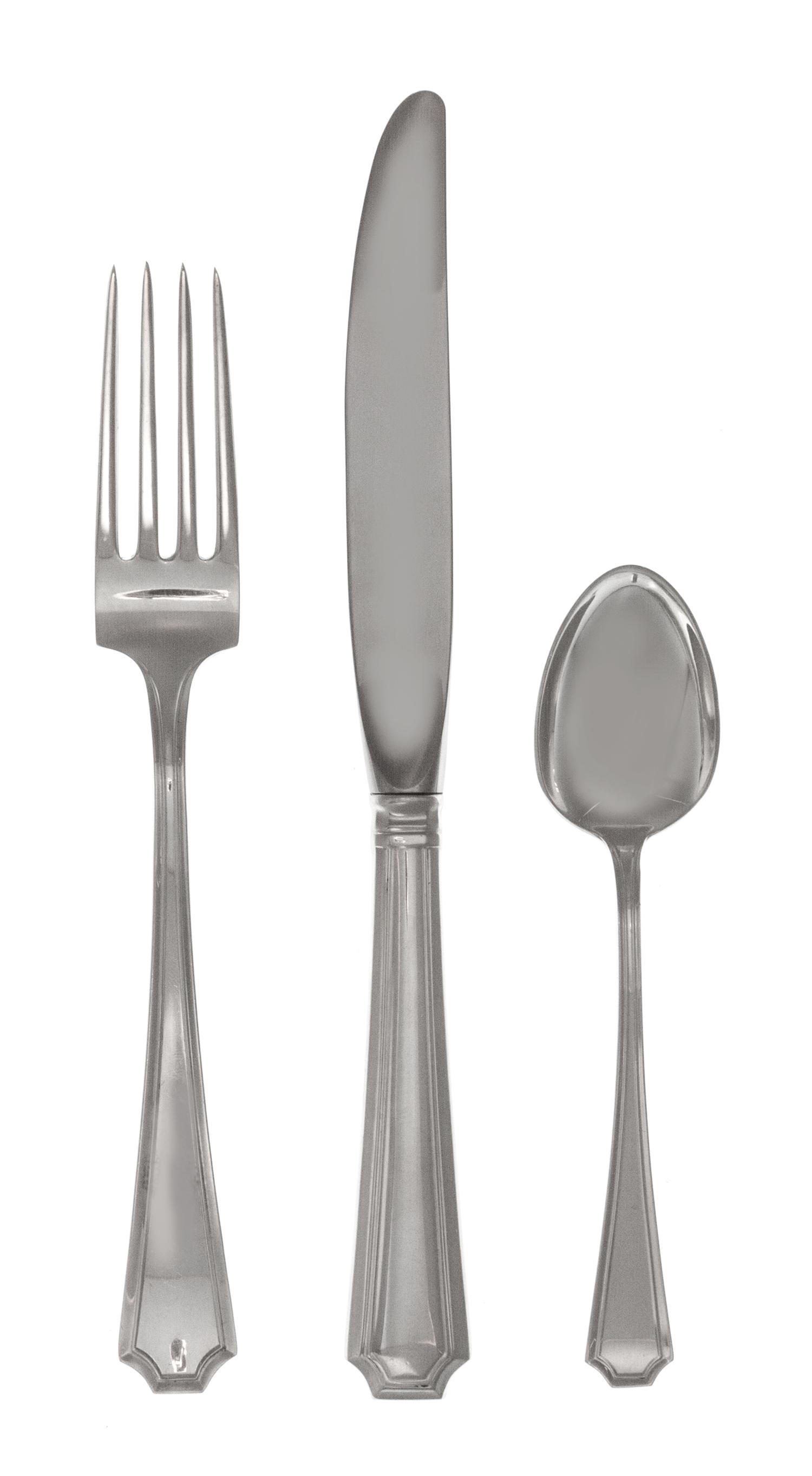An American Silver Flatware Service, Gorham Mfg. Co., Providence, RI, Fairfax pattern, comprising: 8 dinner forks 6 luncheon forks 14 s