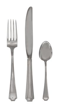 An American Silver Flatware Service, Gorham Mfg. Co., Providence, RI, Fairfax pattern, comprising: 8 dinner forks 6 luncheon forks 14 s