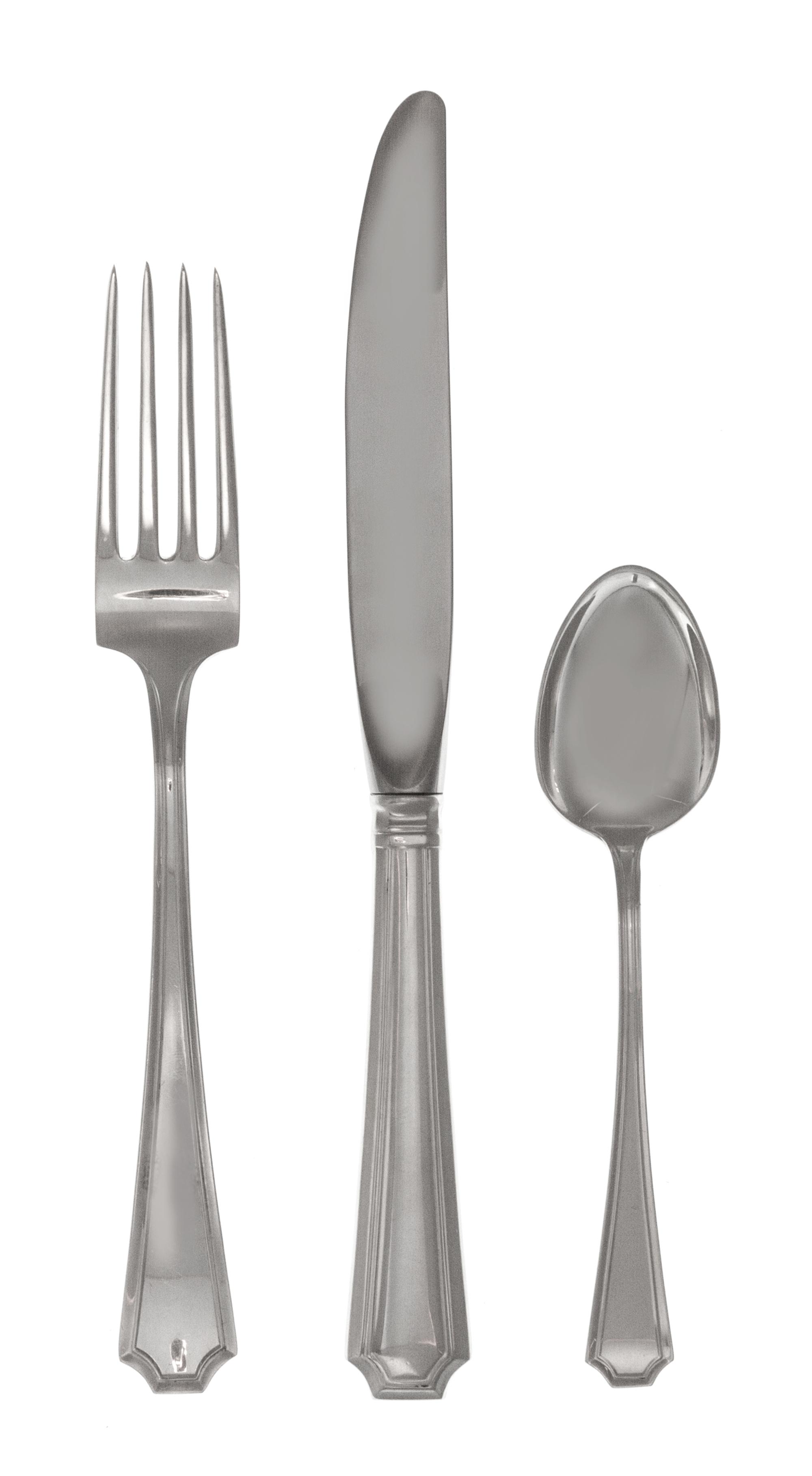 An American Silver Flatware Service, Gorham Mfg. Co., Providence, RI, Fairfax pattern, comprising: 8 dinner forks 6 luncheon forks 14 s