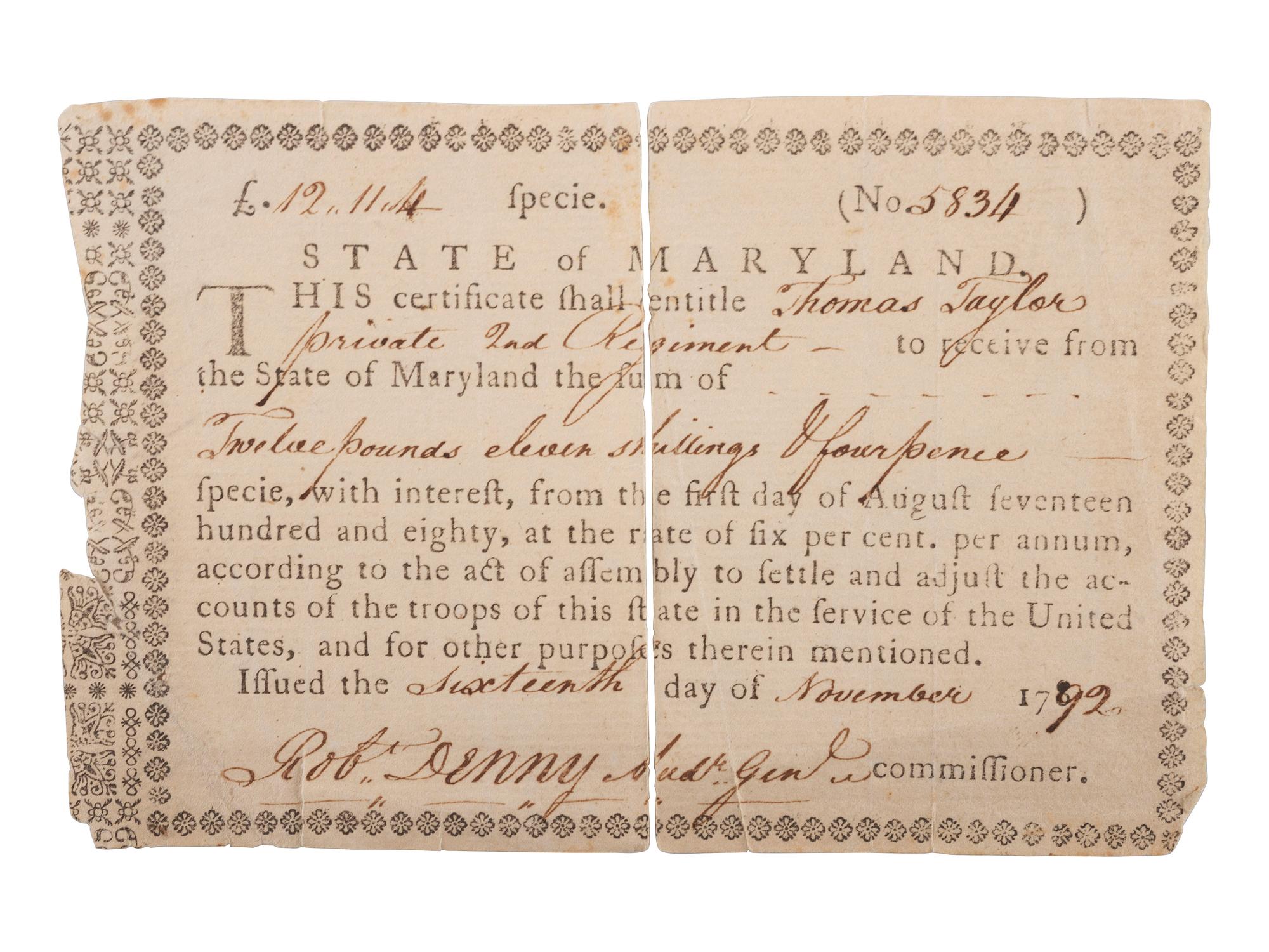 [REVOLUTIONARY WAR]. CRAIG, Thomas (1739-1832). Autograph letter signed ("Thos Craig") to John Nicholson Esq. Easton, [Pennsylvania], 8 August 1784.