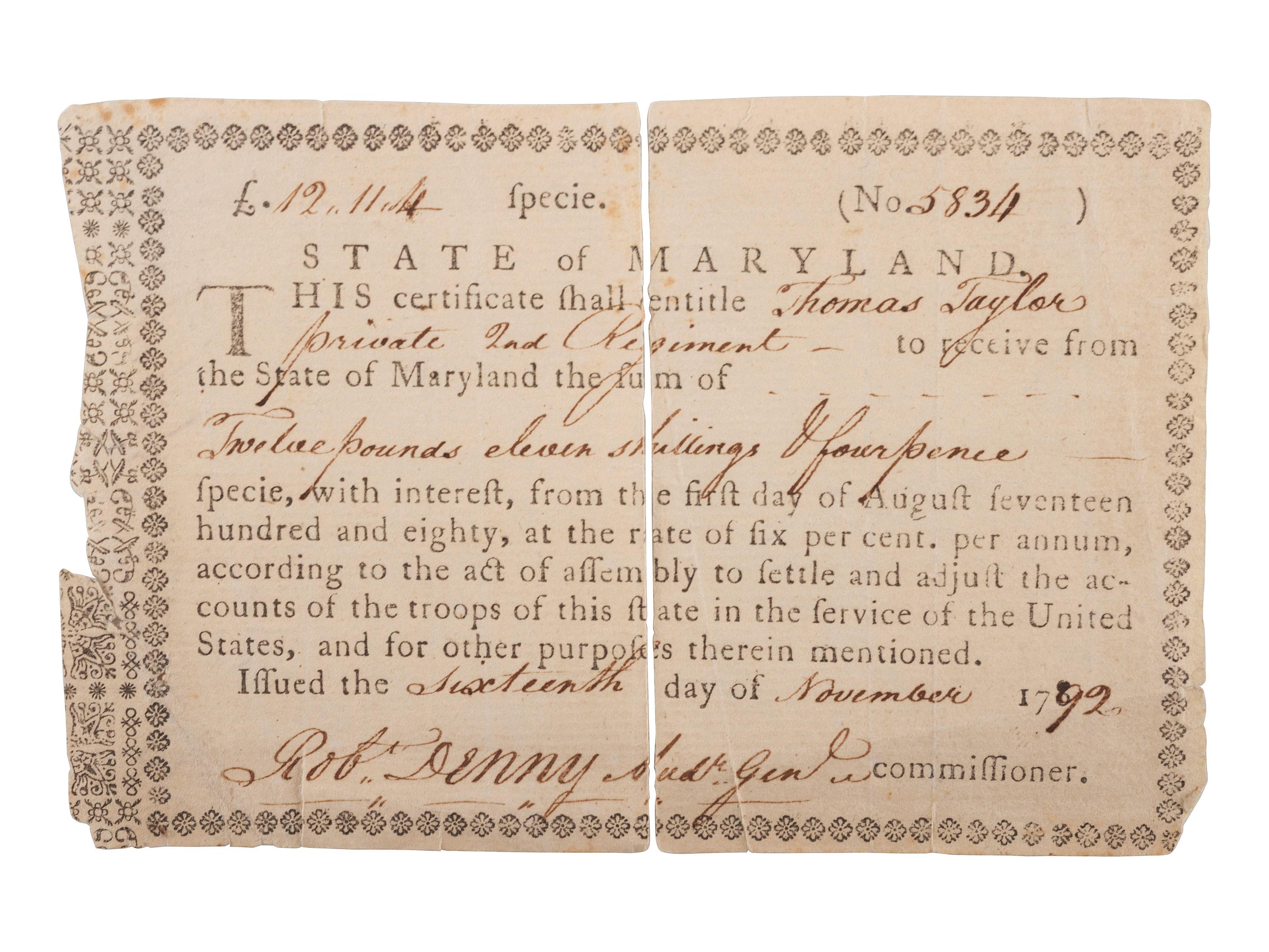 [REVOLUTIONARY WAR]. CRAIG, Thomas (1739-1832). Autograph letter signed ("Thos Craig") to John Nicholson Esq. Easton, [Pennsylvania], 8 August 1784.