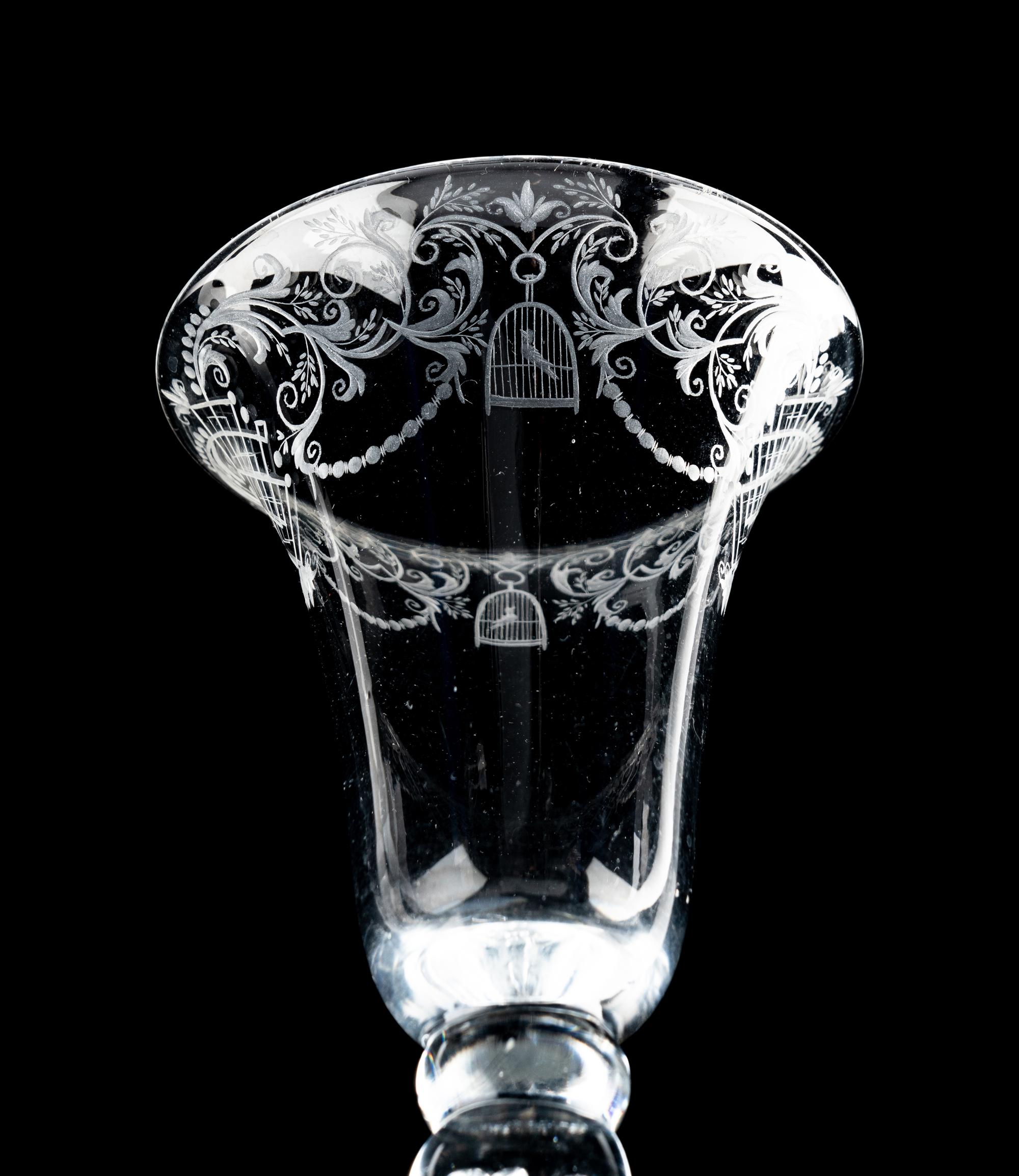 A Group of Three Engraved Wine Glasses