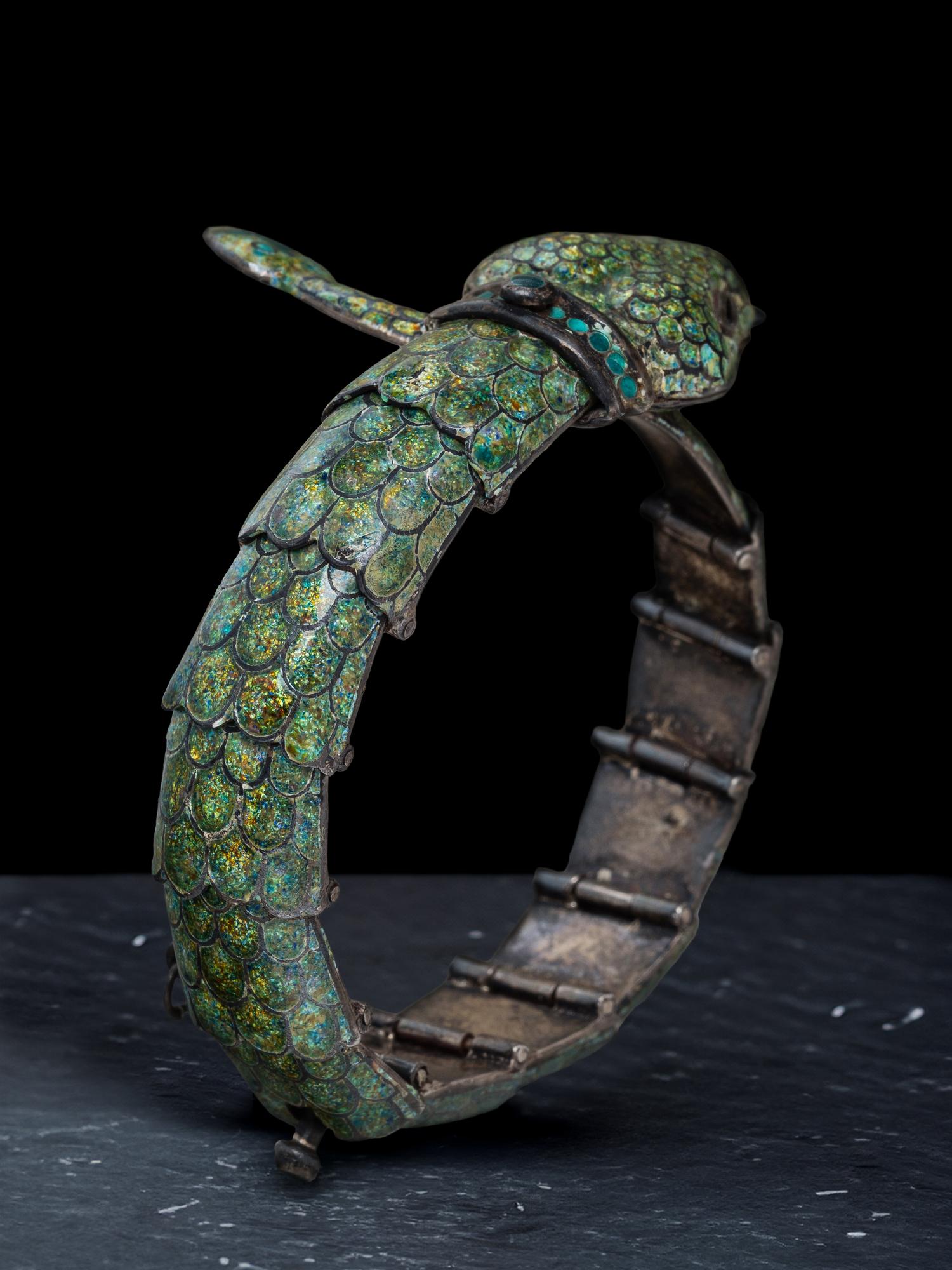Taxco Enamel and Silver Snake Bracelet