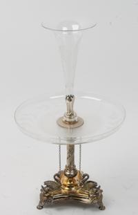 An English Silver-Plate and Etched Glass Epergne, James Deakin & Sons Height 19 3/4 inches. — 19TH/20TH CENTURY