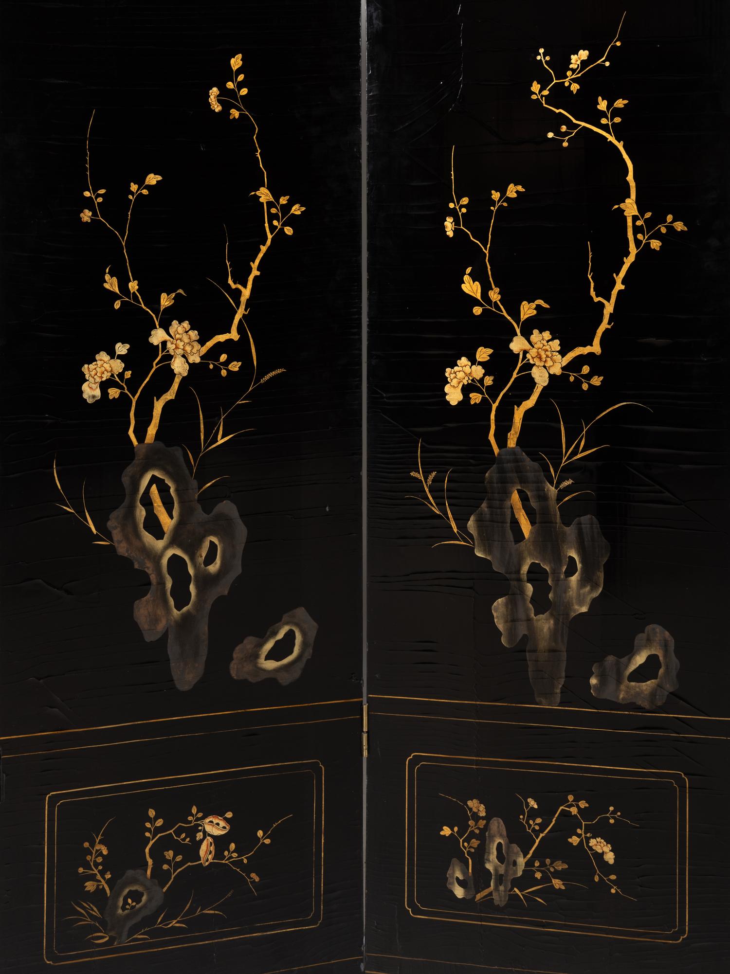 A Chinese Black and Gold Lacquer Eight-Panel Screen