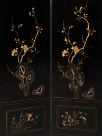 A Chinese Black and Gold Lacquer Eight-Panel Screen