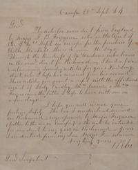 LEE, Robert E. (1807-1870). Autograph letter signed (“R. E. Lee”), as Commander of the Army of Northern Virginia, to James Longstreet, Confederate General. Camp, 28 September 1864.
