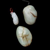 Three Chinese White Jade Carvings, 20th Century 近代 青白玉把件三枚