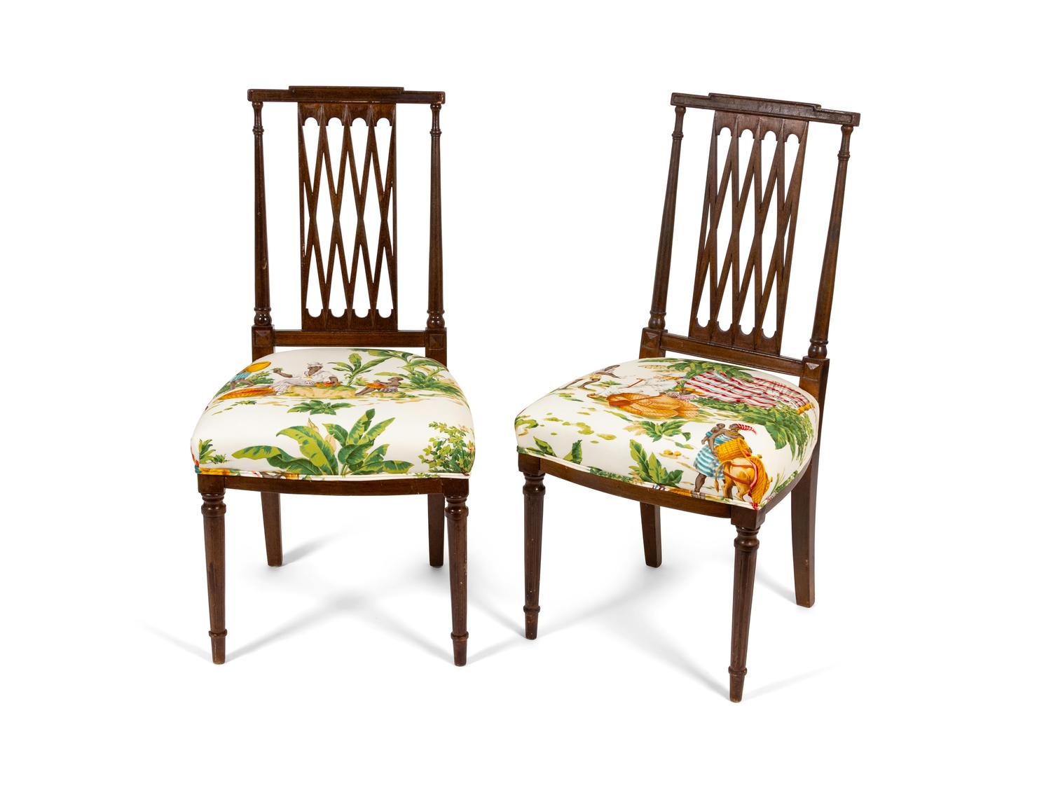 A Set of Six Louis XVI Style Mahoganized Hardwood Side Chairs