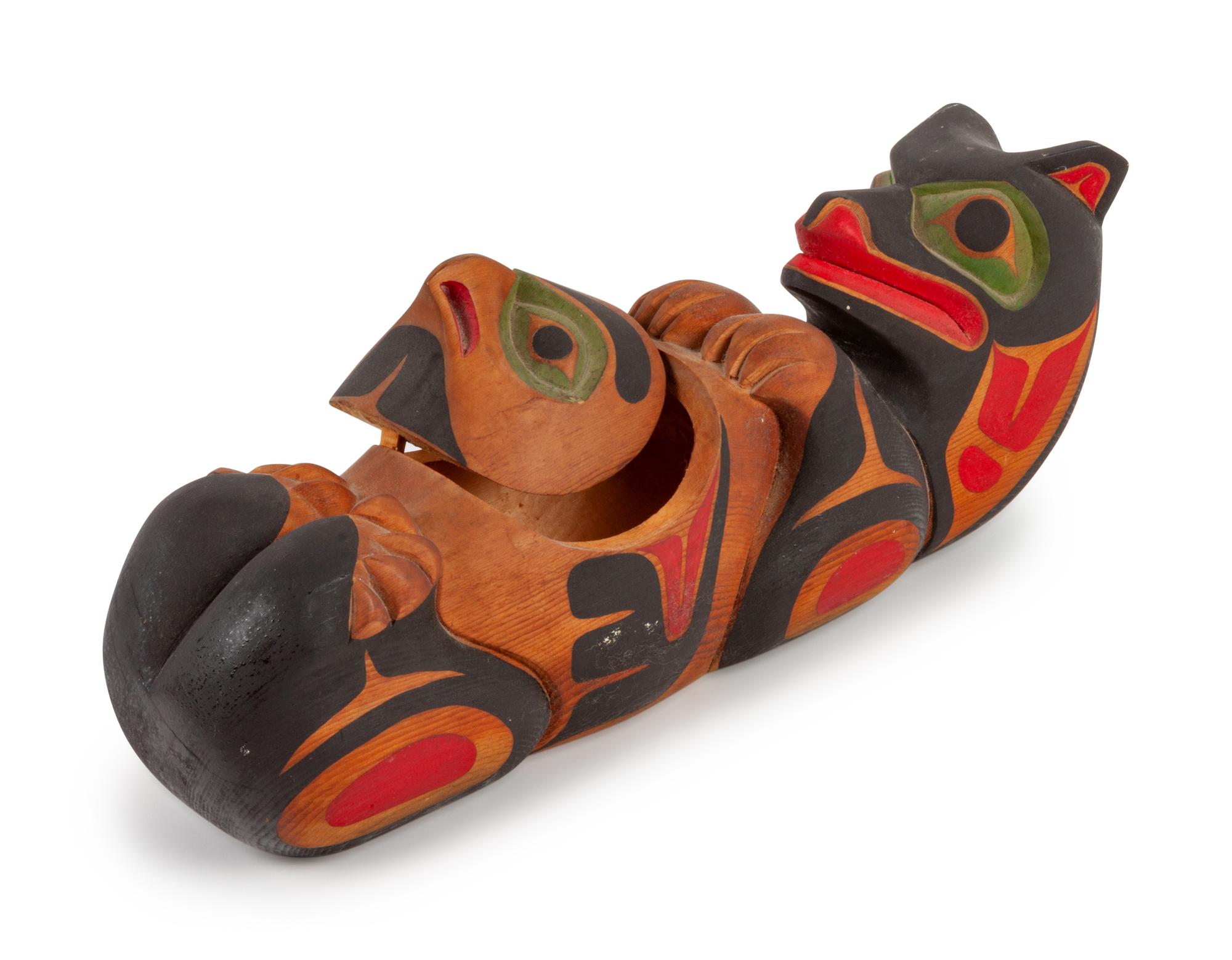 Carved Sea Otter Bowl with Eagle Lid