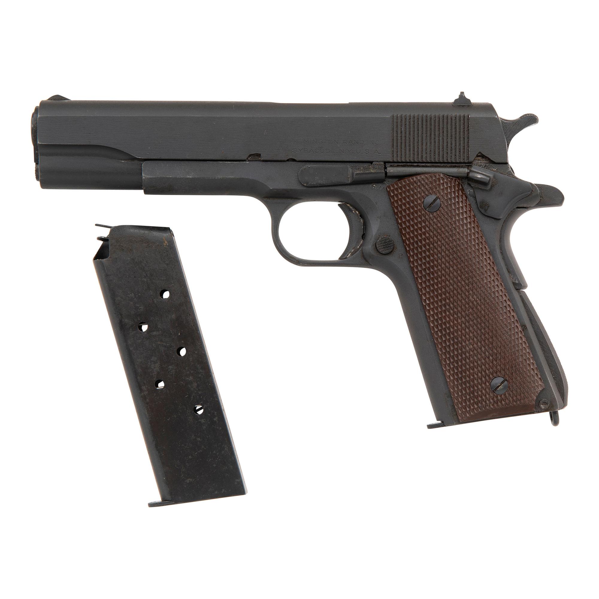 **Mid-1943 Production Remington Rand Model 1911A1 Pistol in Pasteboard Shipping Box with Two Magazines