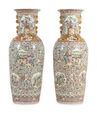 A Pair of Large Rose Medallion Porcelain Floor Vases
