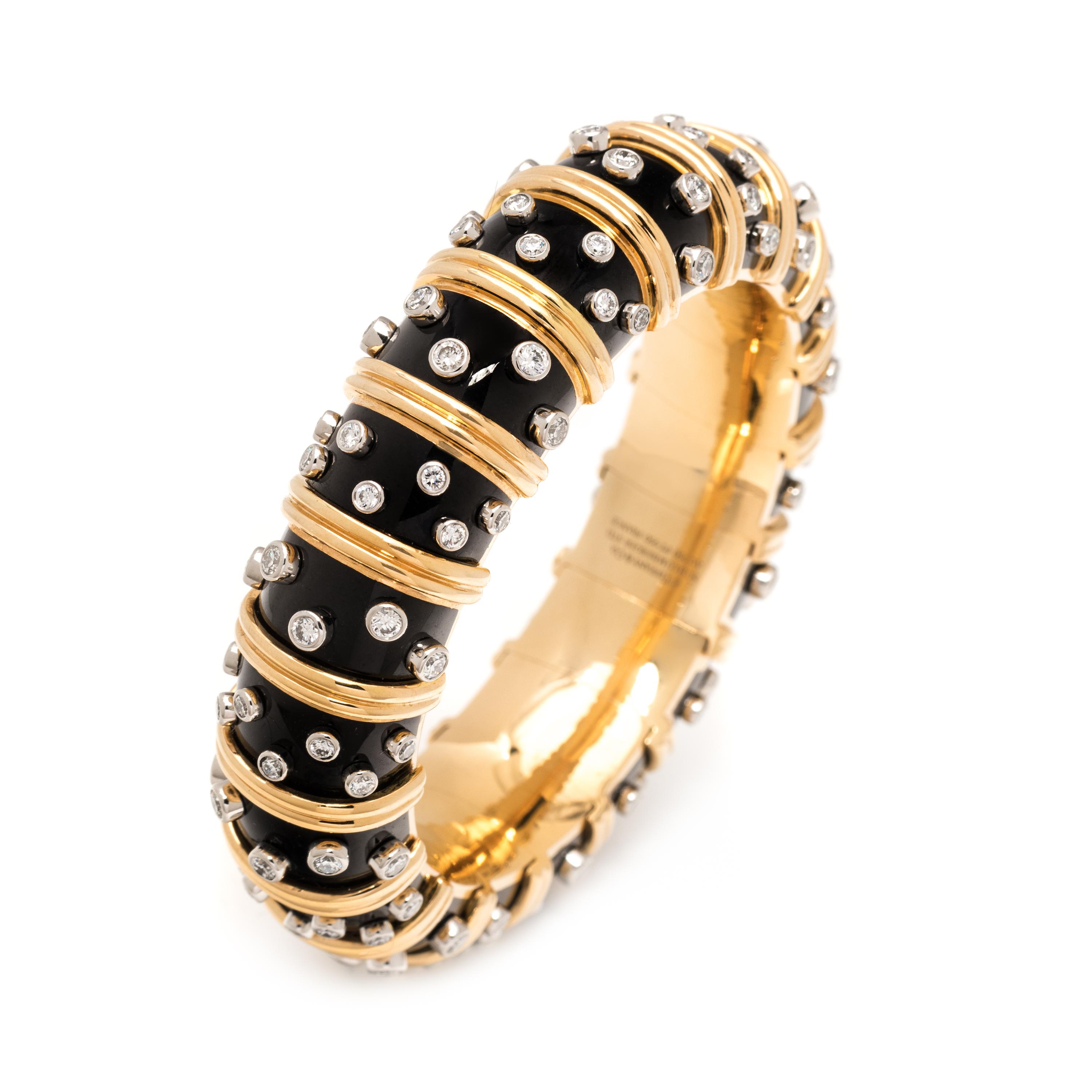 TIFFANY & CO., SCHLUMBERGER, ENAMEL AND DIAMOND BANGLE BRACELET