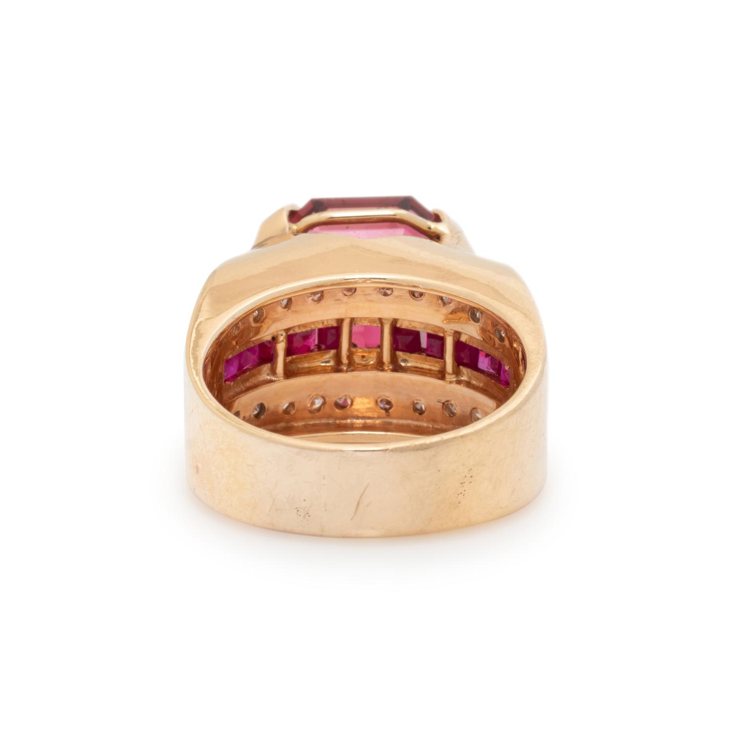 RUBELLITE TOURMALINE, RUBY, AND DIAMOND RING